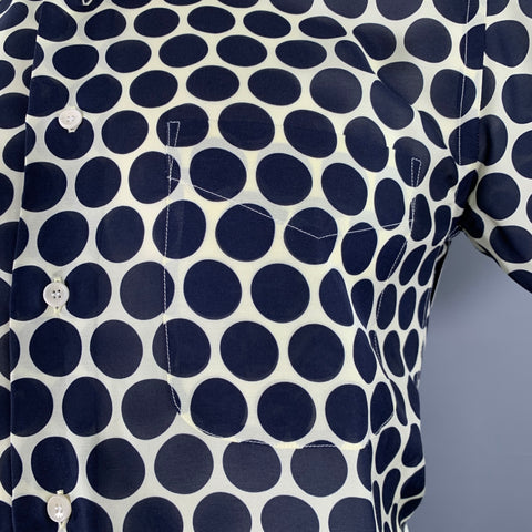 SANDRO Size M Navy Off White Polka Dot Lyocell Blend Short Sleeve Shirt