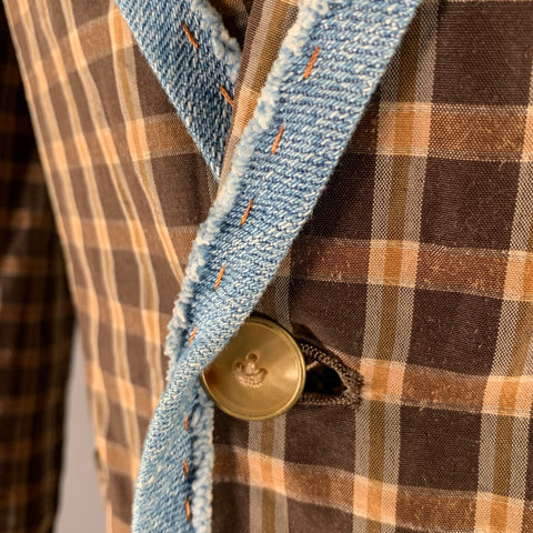 KOLOR Size 38 Brown Camel Plaid Ramie Nylon Notch Lapel Sport Coat