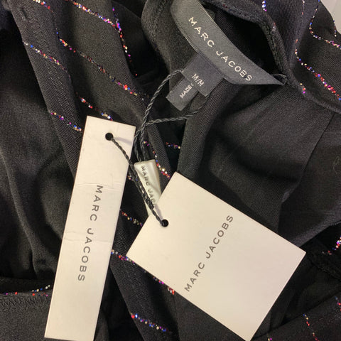MARC JACOBS Size M Black Multi Color Polyester Stripe Mid-Calf Cocktail Dress
