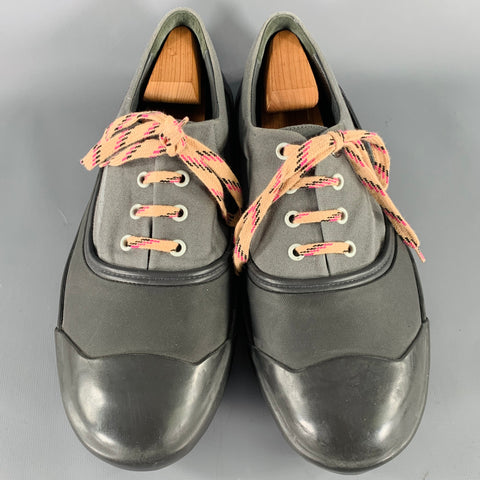 LANVIN Size 10 Grey Black Color Block Canvas Lace-Up Sneakers