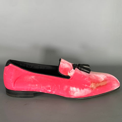 TOM FORD Size 10.5 Pink Black Velvet Tassels Loafers