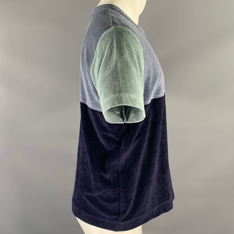 HOWLIN Size M Navy Blue Color Block Cotton Blend Terry T-shirt