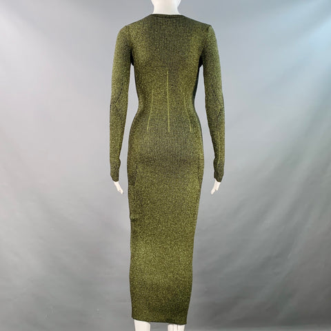 DEL CORE Size S Black Metallic Green Merino Wool Blend Rib Knit Long Cocktail Dress