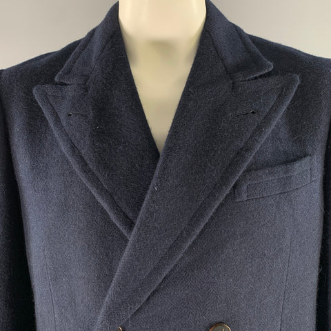 RALPH LAUREN Size 44 Navy Herringbone Wool Overcoat Coat