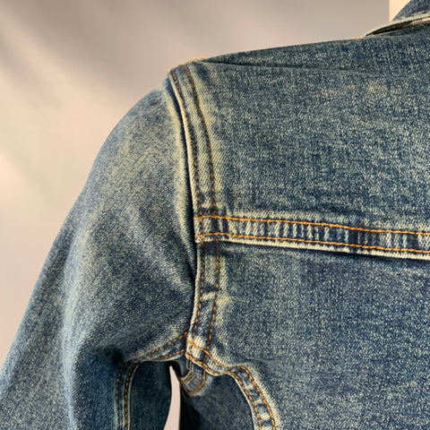 BURBERRY Size 2 Blue Cotton Blend Denim Plaid Trim Button Up Jacket