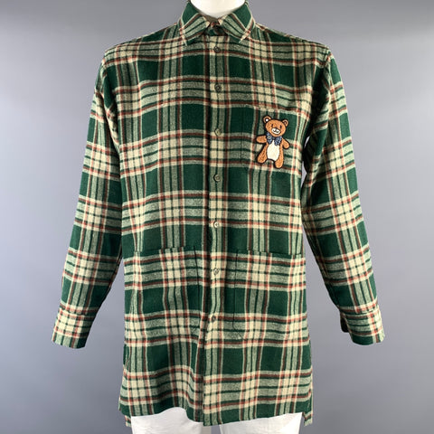 GUCCI Size 38 Green Beige & Brown Plaid Wool Polyamide Long Sleeve Shirt
