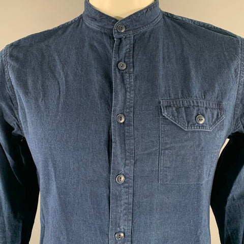 STEVEN ALAN Size L Navy Indigo Cotton Band Collar Long Sleeve Shirt