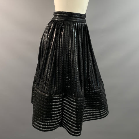 MAJE Size 1 Black Polyester Stripe A Line Knee Length Skirt