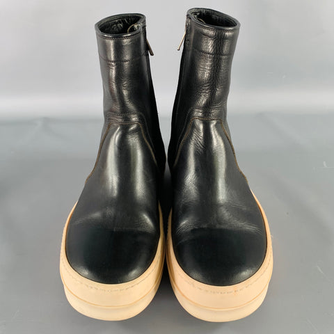 RICK OWENS Size 9 Black White Leather High Top Sneakers