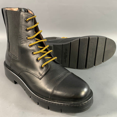 SALVATORE FERRAGAMO Size 9 Black Leather Cap Toe Boots