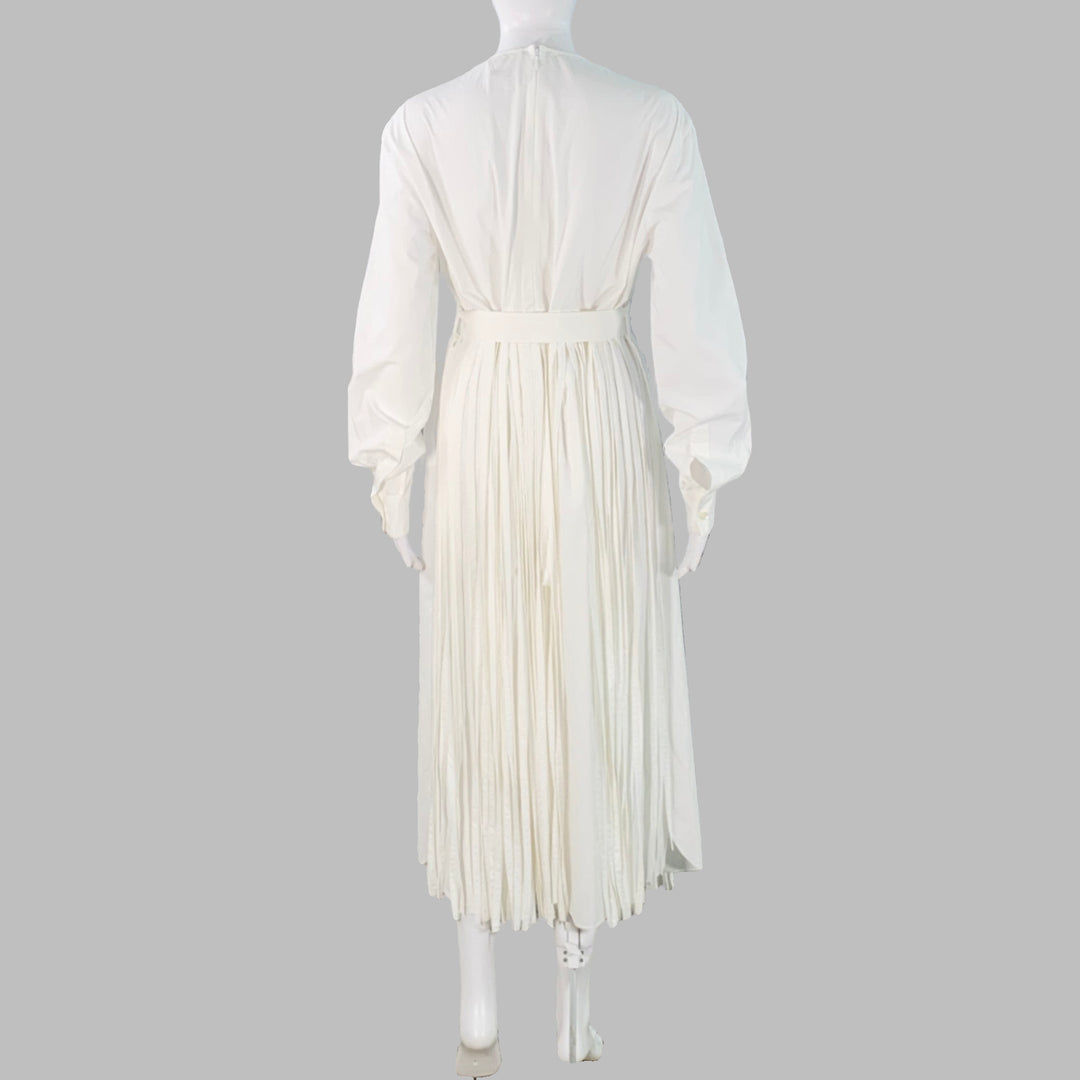 MANTU Size M White Cotton Fringe Belted Midi Dress