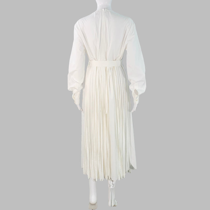 MANTU Size M White Cotton Fringe Belted Midi Dress