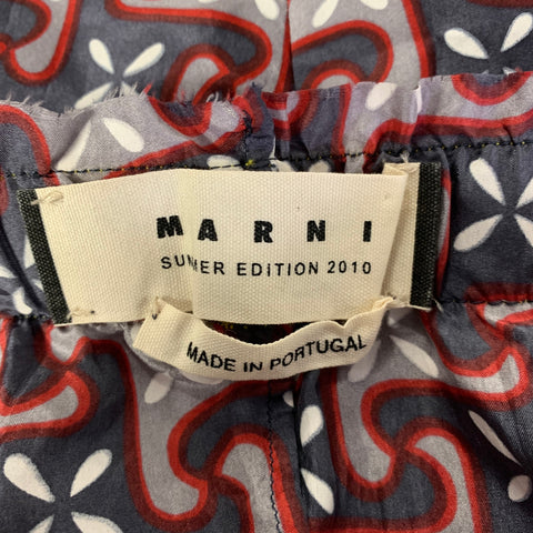 MARNI Size M Grey Red Geometric Silk Above Knee Skirt