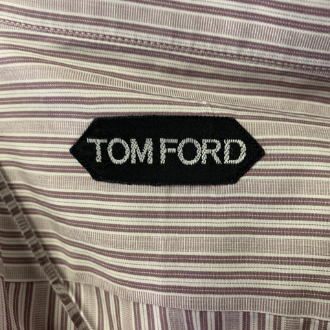TOM FORD Size XL White Purple Stripe Cotton Pointed Collar Long Sleeve Shirt