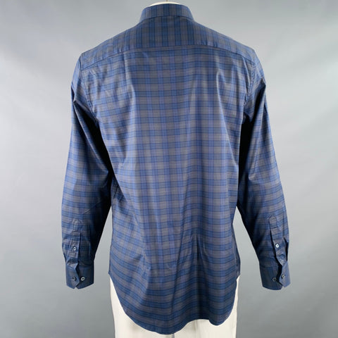 BUGATCHI Size XL Blue Grey Plaid Cotton Blend Long Sleeve Shirt