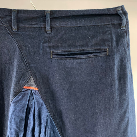 KAPITAL Size S Navy Indigo Cotton Linen Wide Shorts