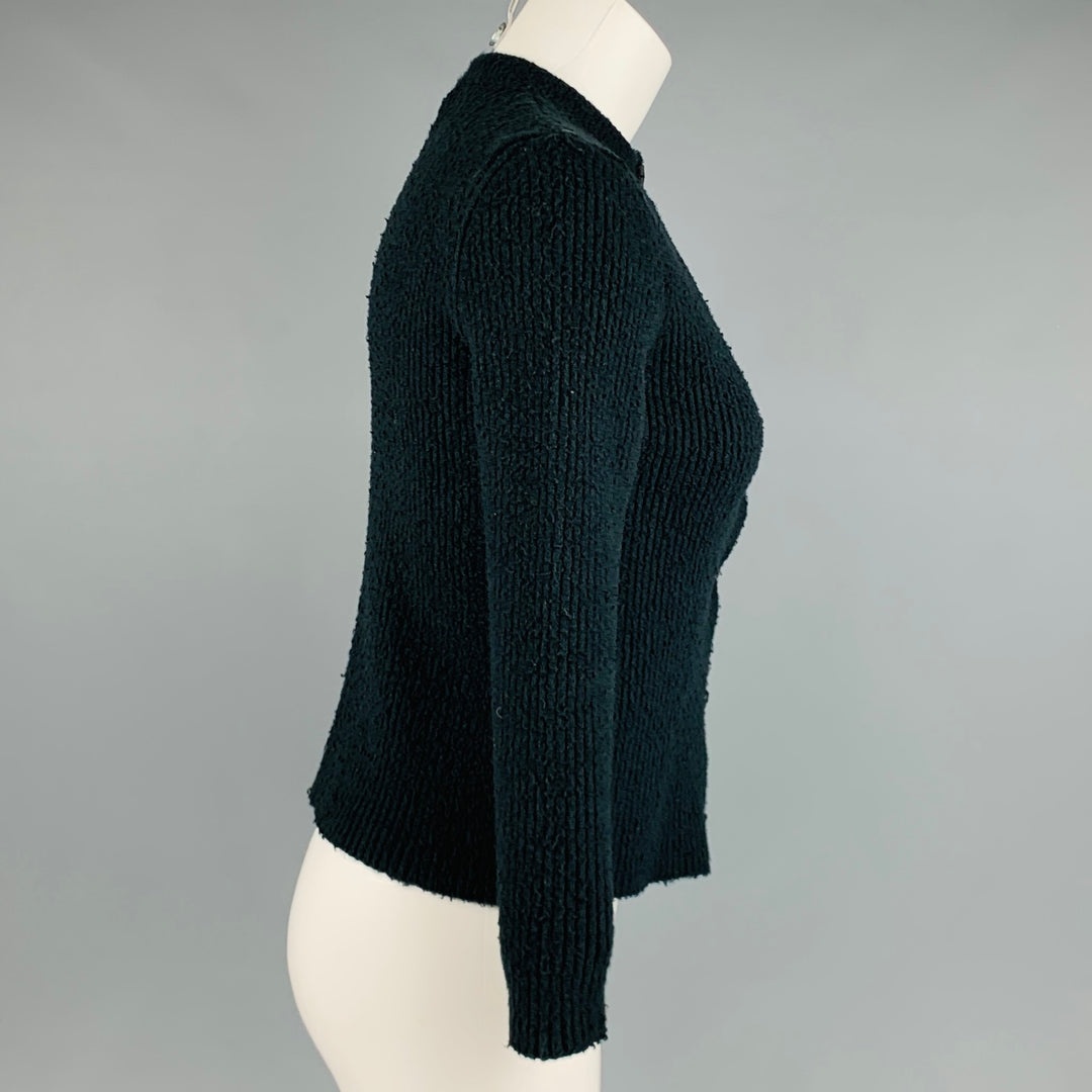 BALENCIAGA Size S Black Cotton Polyamide Ribbed Button Up Cardigan