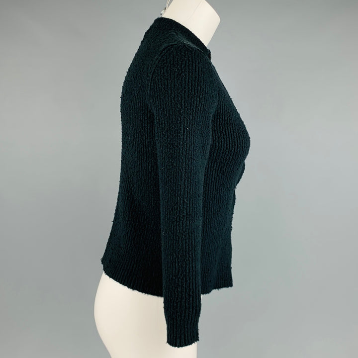 BALENCIAGA Size S Black Cotton Polyamide Ribbed Button Up Cardigan
