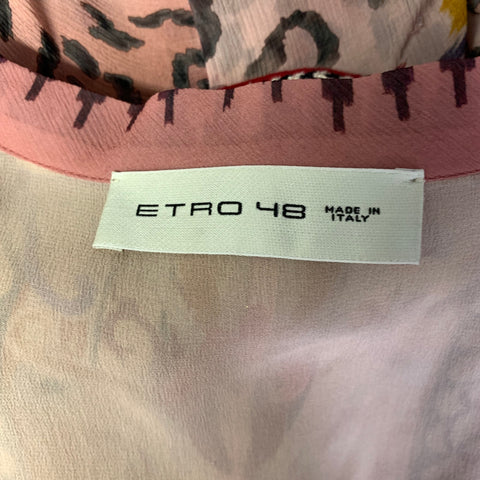 ETRO Size 12 Pink Silk Paisley Ruffle Dress