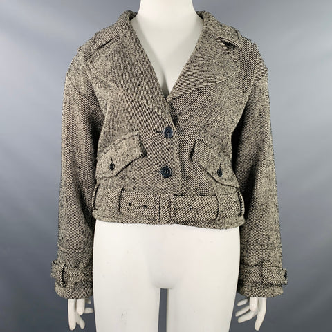 MARISSA WEBB Size 12 Black White Polyester Wool Tweed Cropped Jacket