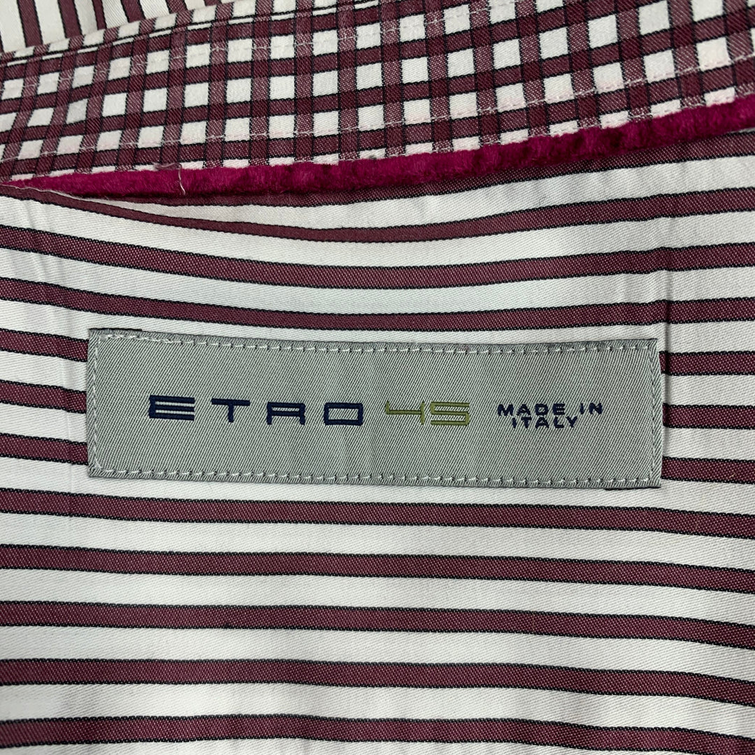 ETRO Size XL White Brown Stripe Cotton Button Up Long Sleeve Shirt