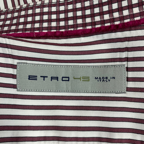 ETRO Size XL White Brown Stripe Cotton Button Up Long Sleeve Shirt