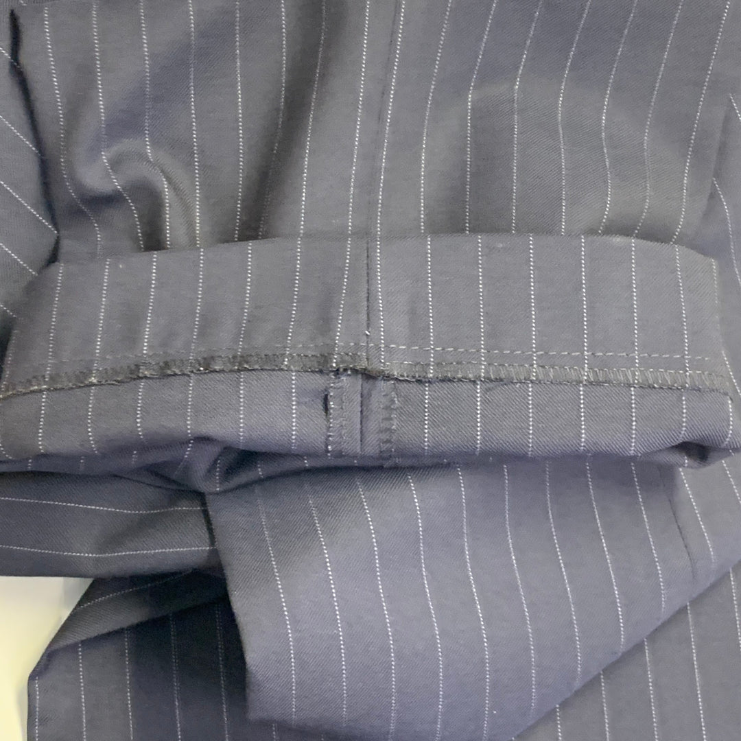 RALPH LAUREN Size 38 Regular Navy Grey Pinstripe Wool Notch Lapel Suit