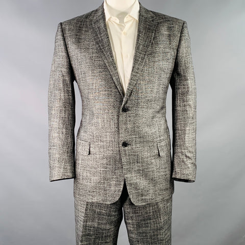 VERSACE COLLECTION Size 46 Black White Woven Bamboo Single Breasted Suit