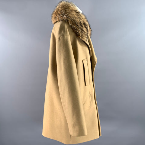 MICHAEL by MICHAEL KORS Size XL Camel Wool Blend Fur Collar Double Breasted Coat