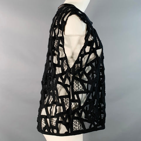 IRO Size 8 Black Mesh Geometric Sleeveless Crew Neck Casual Top