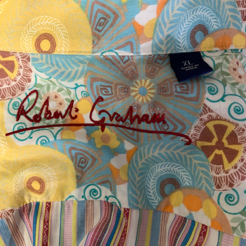 ROBERT GRAHAM Size XL Pink Multi Color Stripe Cotton Button Up Long Sleeve Shirt