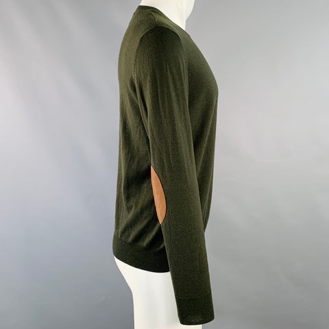 ODIN Size M Forest Green Knit Cashwool Faux Suede Crew Neck Pullover