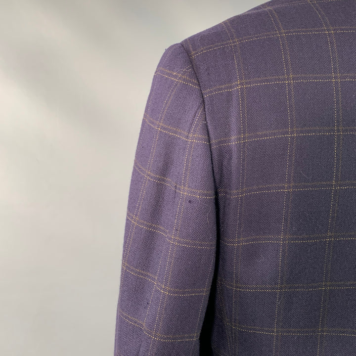 GIANLUCA ISAIA Chest Size 42 Long Navy Beige Window Pane Wool Sport Coat