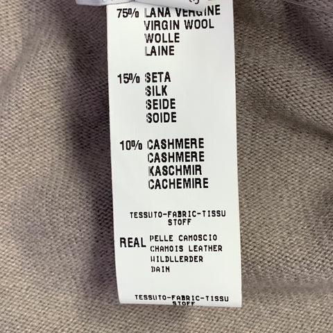 FABIANA FILIPPI Size S Brown Taupe Virgin Wool Blend Suede Mixed Fabrics Belted Cardigan