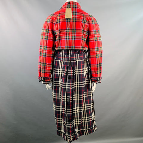 BURBERRY Size L Multi Color Cotton Plaid Belted Trench Coat