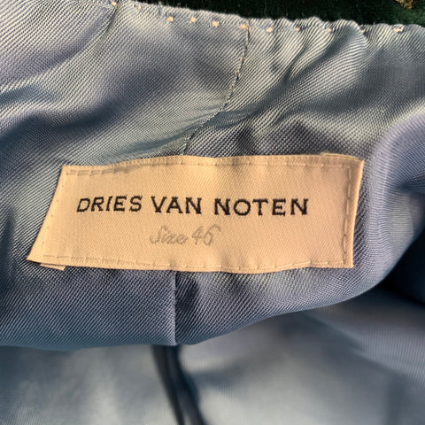 DRIES VAN NOTEN Size 36 Green Velvet Cotton Notch Lapel Sport Coat
