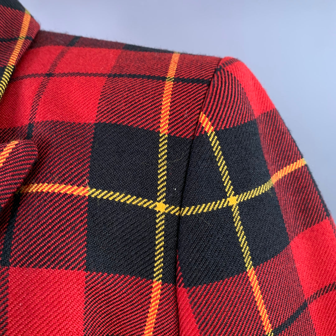 MICHAEL KORS COLLECTION Size 2 Red Black Yellow Wool Plaid Jacket Blazer