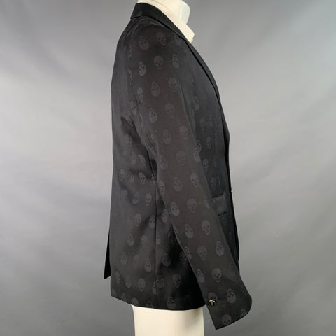 THE KOOPLES Size 40 Black Skull Wool Notch Lapel Sport Coat