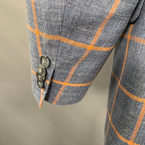 ROBERT TALBOTT Size 42 Blue Orange Window Pane Notch Lapel Sport Coat