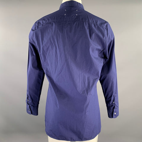MAISON MARGIELA Size L Blue Reversed Pocket Long Sleeve Shirt
