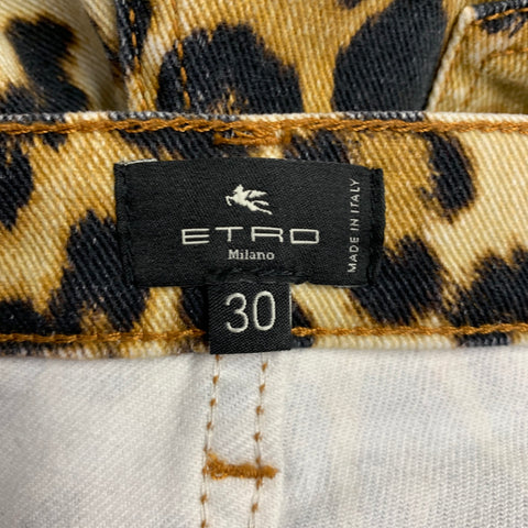 ETRO Size 30 Tan Black Cotton  Elastane Leopard Zip Fly Jeans