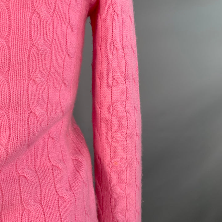 RALPH LAUREN Size M Pink Cashmere Cable Knit Off Shoulder Pullover
