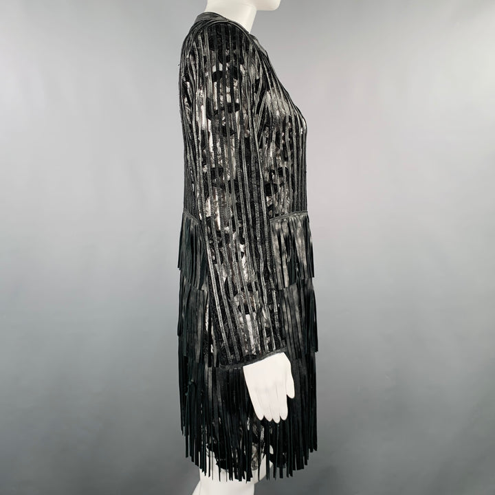 CABAN ROMANTIC Size 8 Black Lace Leather Fringed Coat