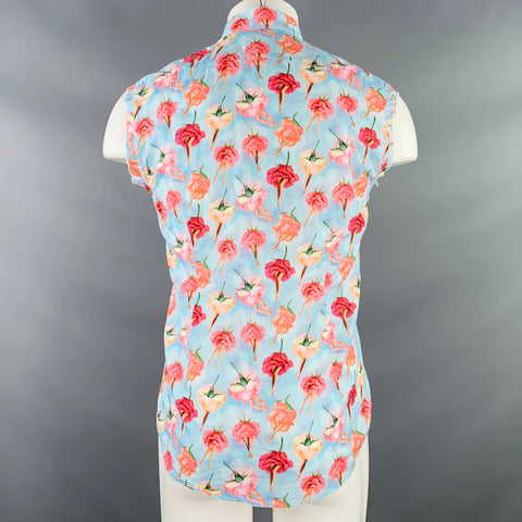 ETON Size S Blue Pink Floral One Pocket Cutoff Sleeves Tank Top