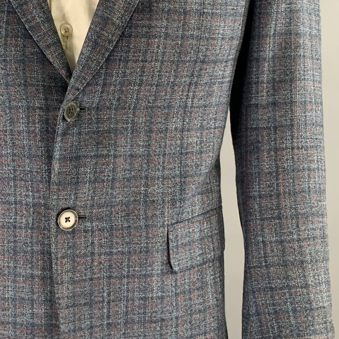 EMPORIO ARMANI Chest Size 44 Blue Red Plaid Viscose Notch Lapel Sport Coat