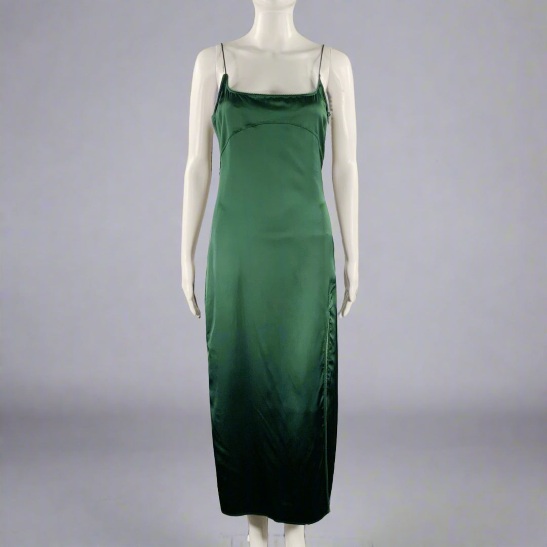JACQUEMUS Size 0 -La Robe Notte- Green Viscose Blend Spaghetti Straps Dress