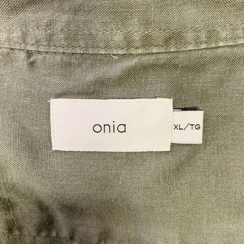 Chemise à manches longues en lin vert olive, une poche, taille XL, ONIA