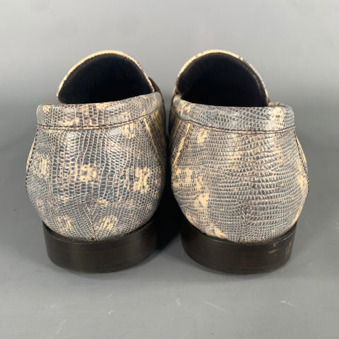 DONALD J PLINER Size 9.5 Grey Beige Snake print Leather Horsebit Loafers
