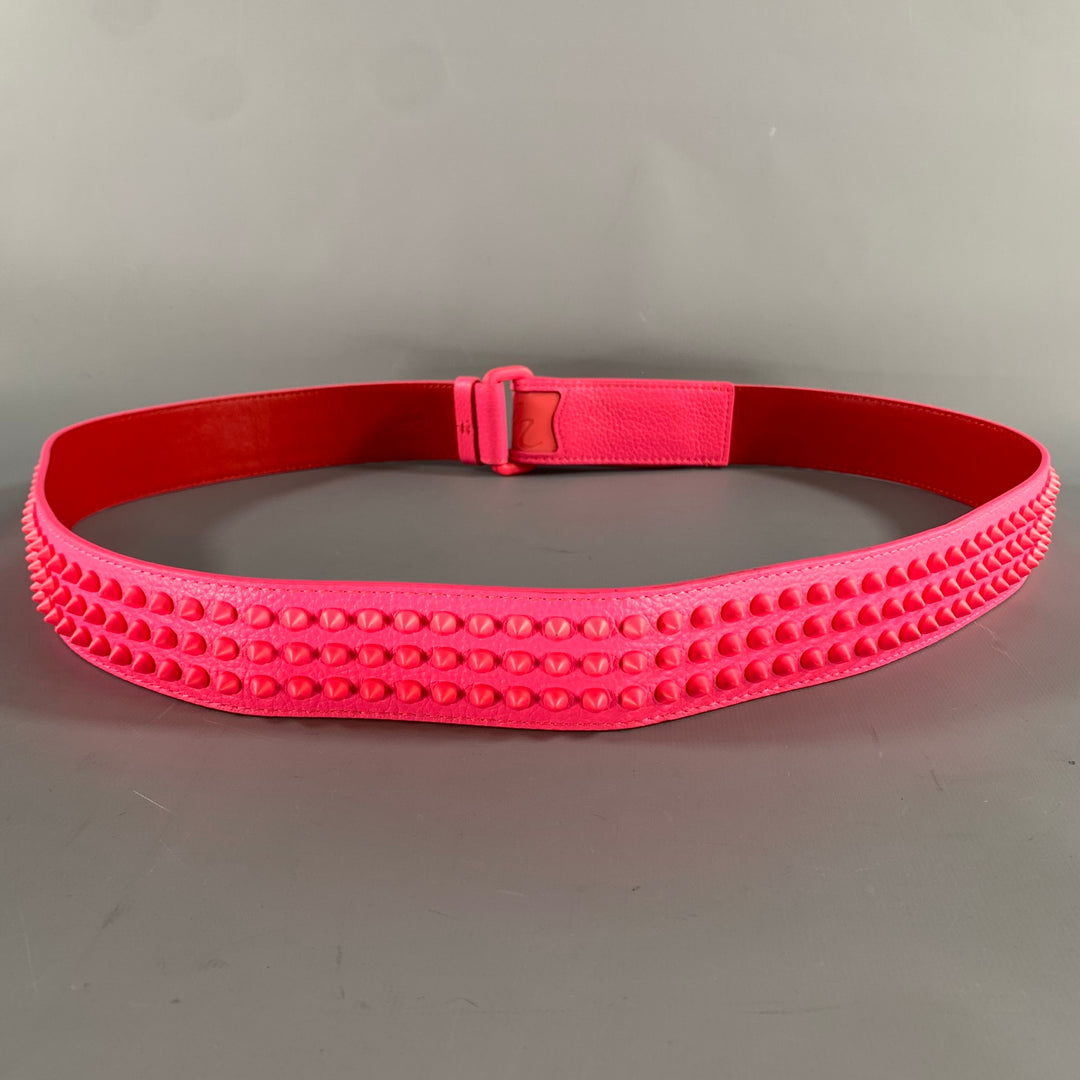 CHRISTIAN LOUBOUTIN Size 38 Pink Red Studded Leather Belt