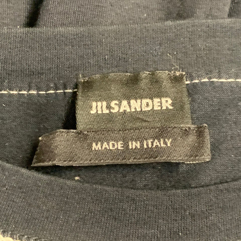 JIL SANDER Size XL Black White Jersey Contrast Trim Crew Neck Pullover